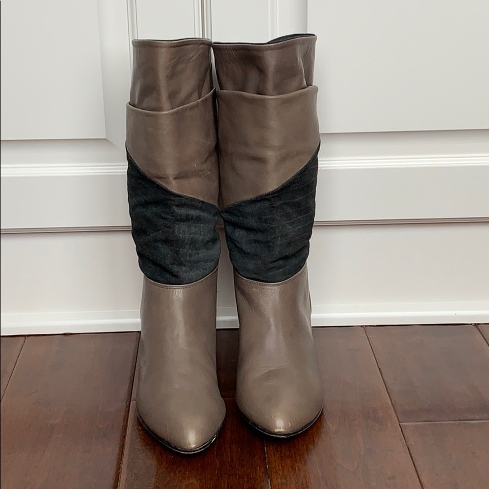 Vintage Taupe Leather & Charcoal Suede Boots